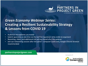 cover page of Partners in Project Green webinar presentation on sustainability and COVID-19