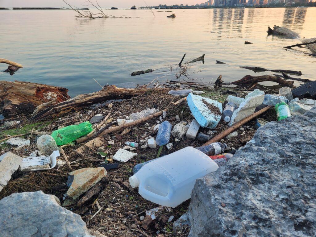 Plastic litter washed onto the shores of Toronto