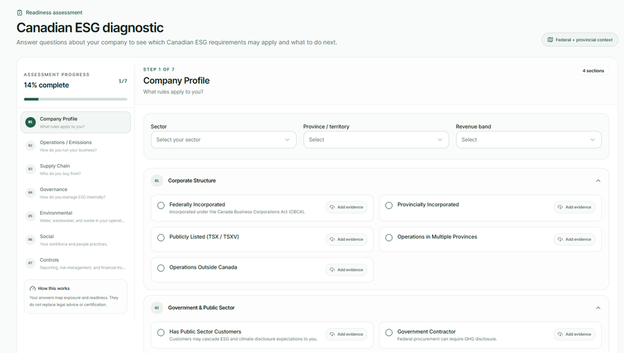 screenshot of Mu Gamma's ClearESG diagnostics page