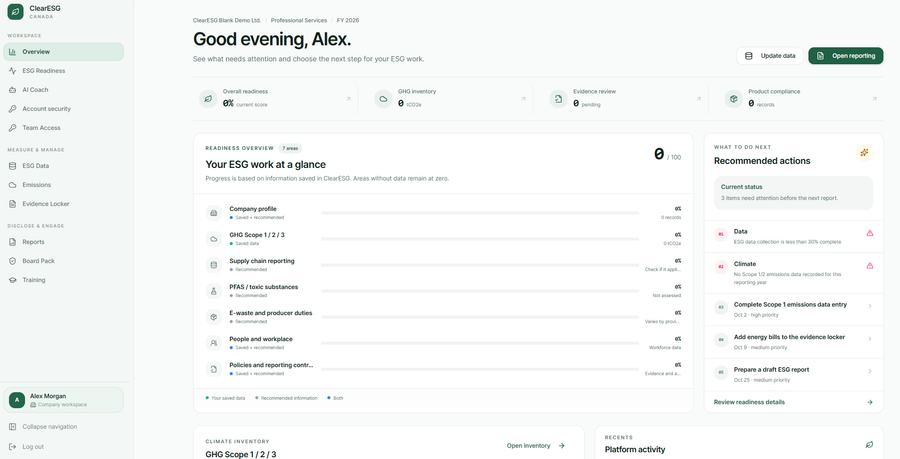 screenshot of Mu Gamma's ClearESG dashboard